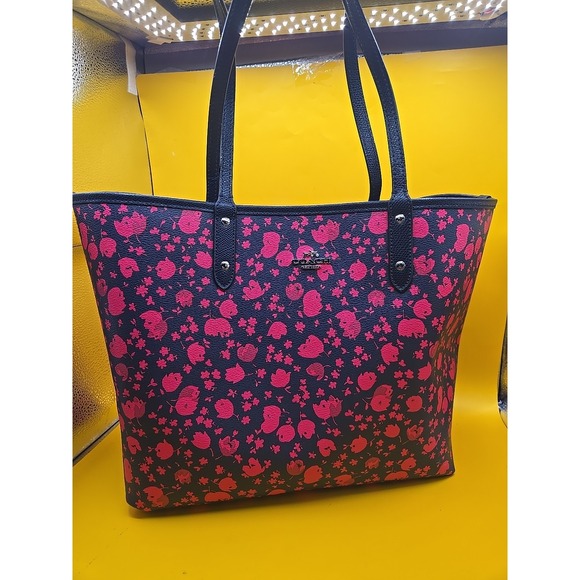 Coach Handbags - Coach City Tote Crossgrain Leather Pop Floral Print Navy Pink Handbag F66915